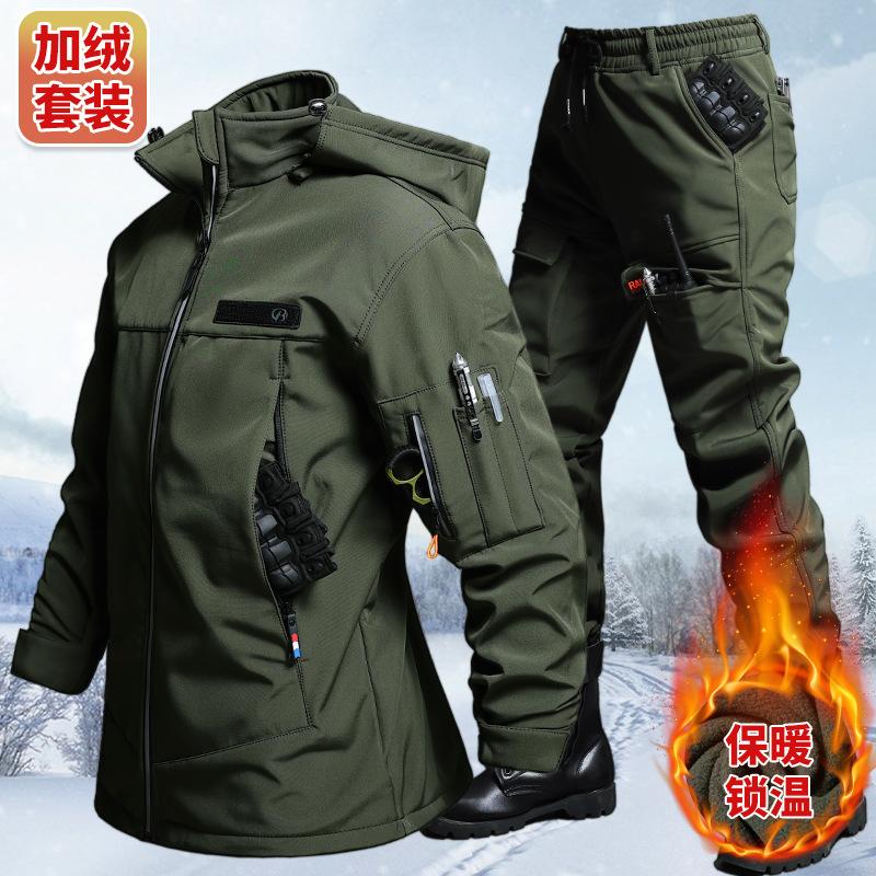 Camping Outdoor Clothing - Осенне-зимний бархатный водонепроницаемый тактический комплект из